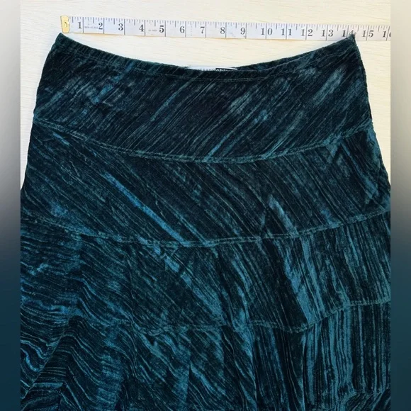 VTG Necessary Objects Ady Gluck-Frankel Velvet MIDI Tiered Skirt dark emerald S - Picture 3 of 4
